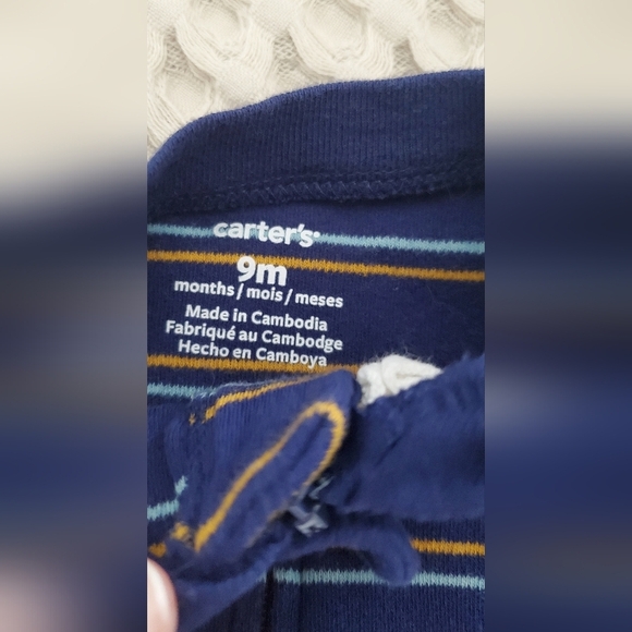 Striped Blue Kids One Piece with Yellow Truck - Picture 2 of 3